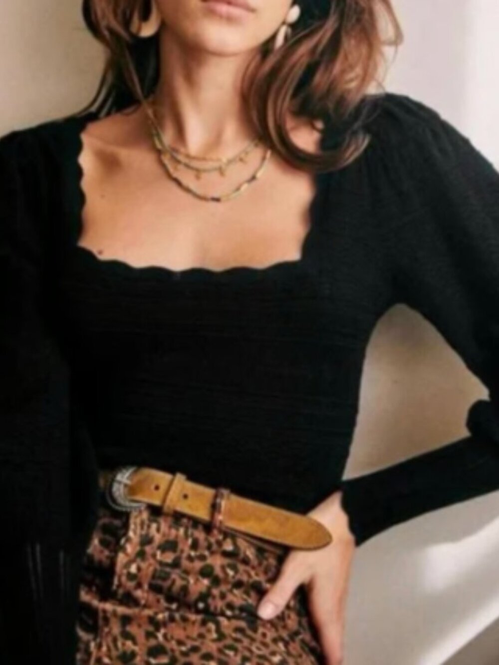 Sézane Black Jacob Jumper Crochet Knit Square Neck Puff Sleeve Sweater XS - Picture 6 of 7
